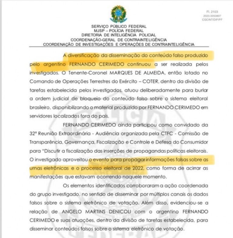 Qué dice el documento de la Policía Federal de Brasil que involucra a Cerimedo en el intento de golpe a Lula