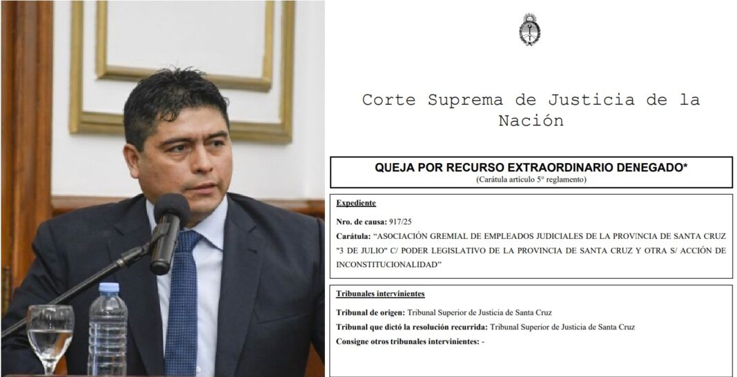 Gobernador Claudio Vidal en conferencia de prensa, edificio de la Corte Suprema de Justicia de la Nación.