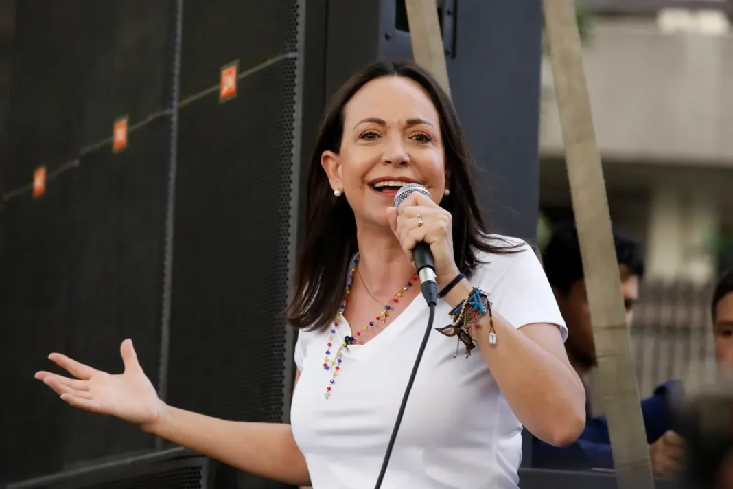 María Corina Machado durante anuncio de negociación con gobierno venezolano